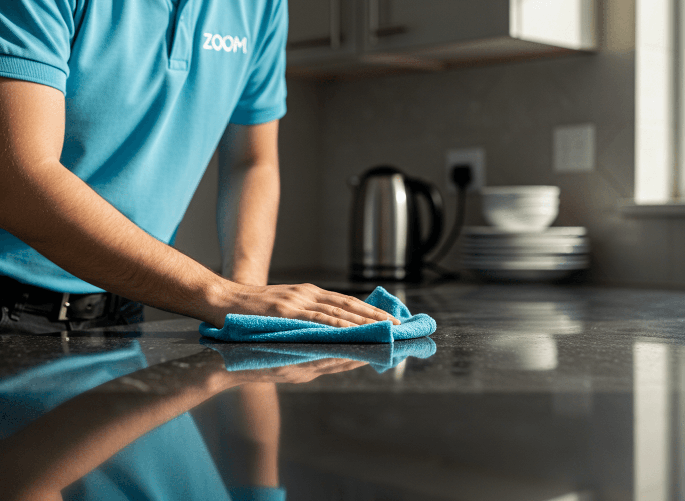 Professional cleaning team working